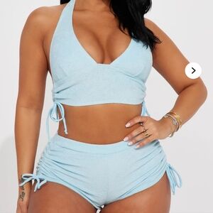Fashion Nova Light Blue Terry Halter Bikini Set